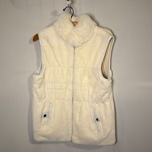 Women's White Beige Fur and Leather Vest Jacket Medium Reversible Luxury
